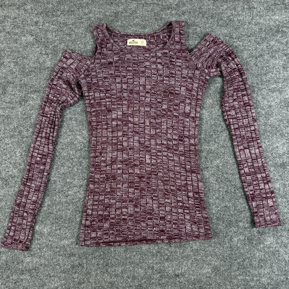 Hollister‎ Sweater Womens XS Purple Cold Shoulder Long Sleeve Textured Knit Top